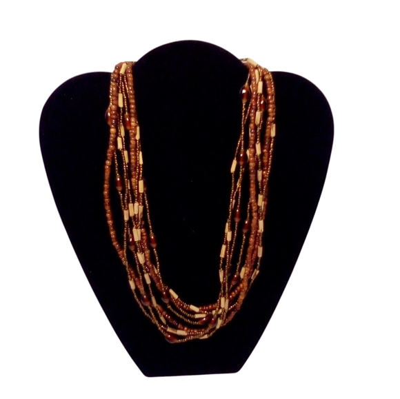 None Jewelry - Fashion Necklace Brown Beads Boho Hippie Office Multi Strand Lobster Claw Clasp